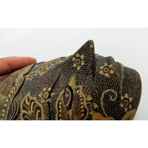 Poplier Batik Fabric Wood Mask Trinket Box Container Indonesian Eclectic - Picture 14 of 15